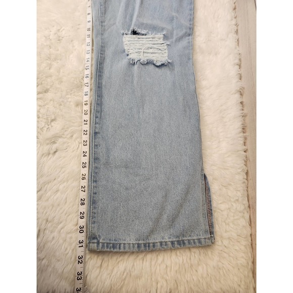 Boohoo Womens Blue Solid Cotton Distressed Hight Rise Straight Leg Jeans Size 12 - Picture 7 of 7